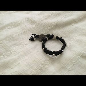 Black suede leather and silver bracelet